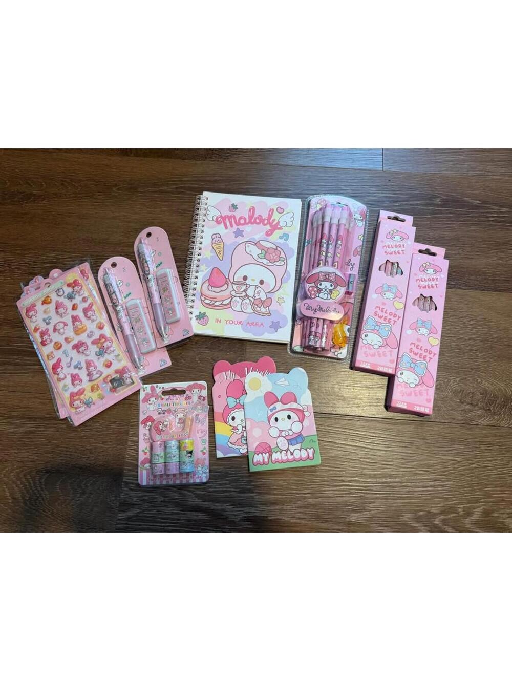 My Melody Stationery Lot - Notebook, Pencils, Stickers, Tape!